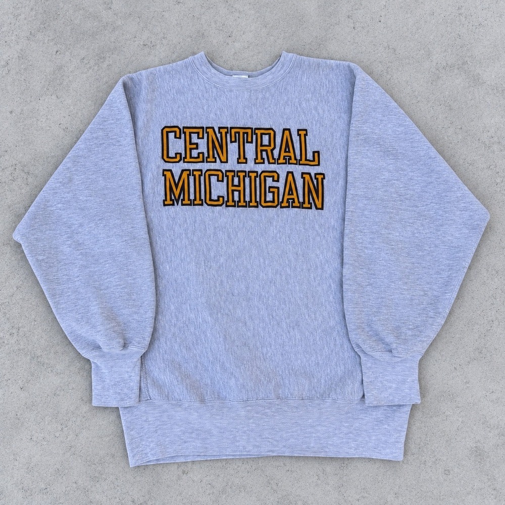 Vintage 80s Champion Reverse Weave Central Michigan Sweatshirt XL Grey USA